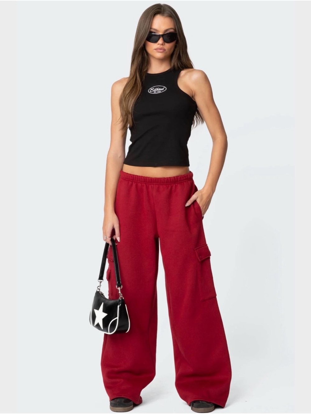 Wide Leg Cargo Sweatpants in Burgundy